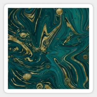 Gold Faux Glitter & Teal Green Marble Abstract Art Magnet